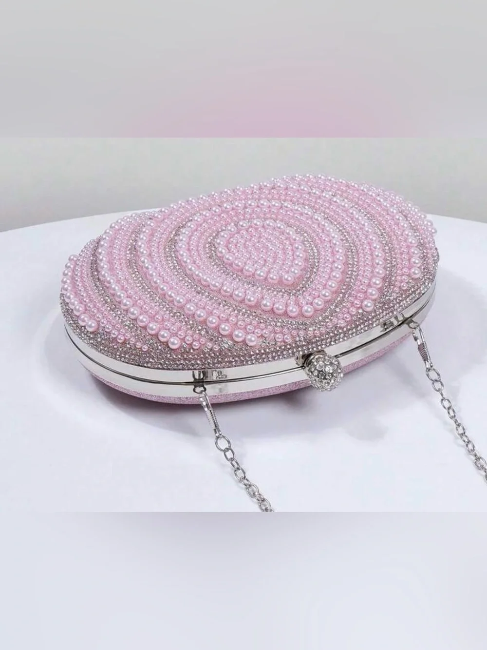 Pearl & Crystal Embellished Clutch - Pink